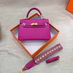 Kelly Palm-Grain Leather Structured Handbag