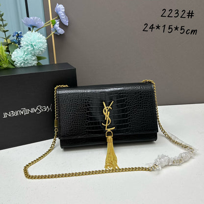 Y*S*L Crocodile Embossed Tassel Bag