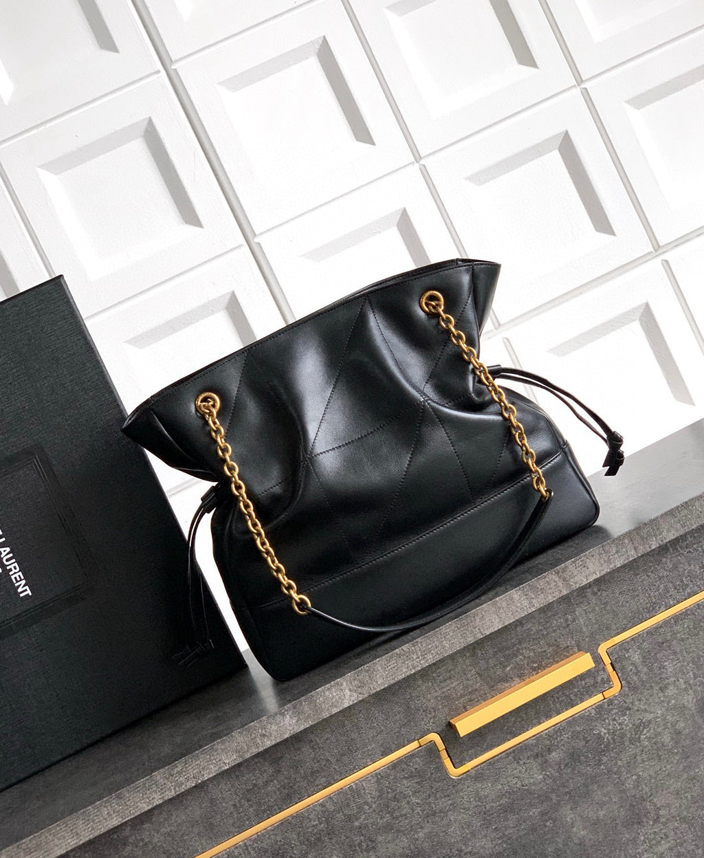 Elegant Black Lambskin Shoulder Tote