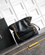 Elegant Black Lambskin Shoulder Tote