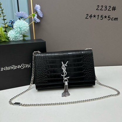 Y*S*L Crocodile Embossed Tassel Bag