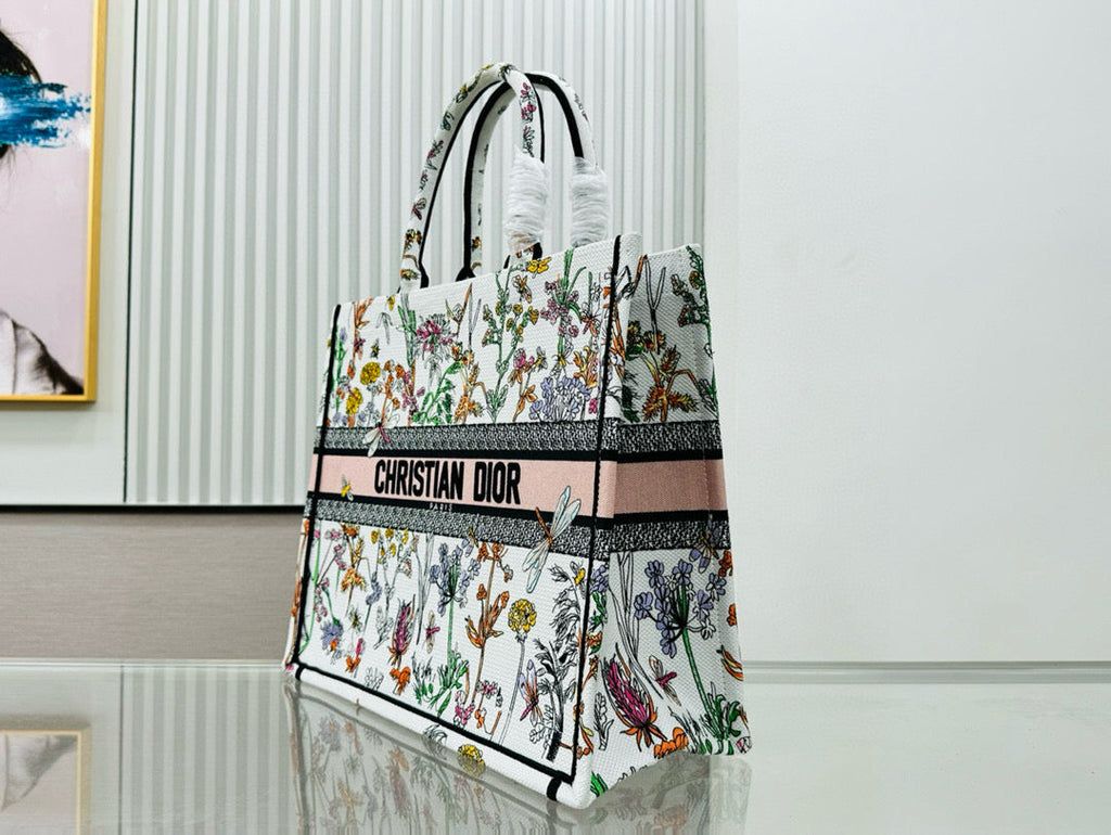 D Book Tote ( WHITE FLORAL)