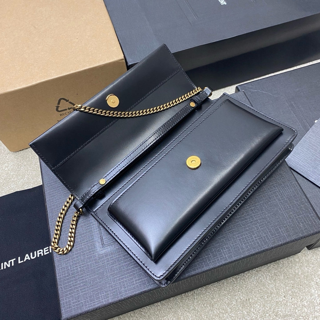 Premium Black Leather Sunset Box Clutch