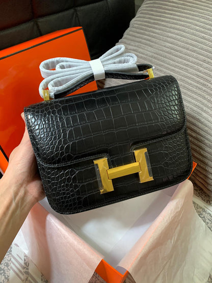 Crocodile-Patterned H*r*m Bag from the Constance Collection