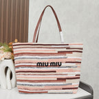 Handwoven Rainbow Embroidered Raffia Tote Bag