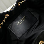 Quilted Hobo Bucket Bag — Vintage Black &amp; Gold