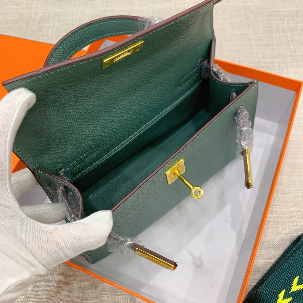 Kelly Palm-Grain Leather Structured Handbag