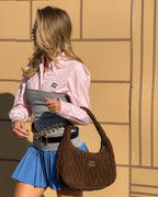 Quilted Suede-Lambskin Shoulder Bag