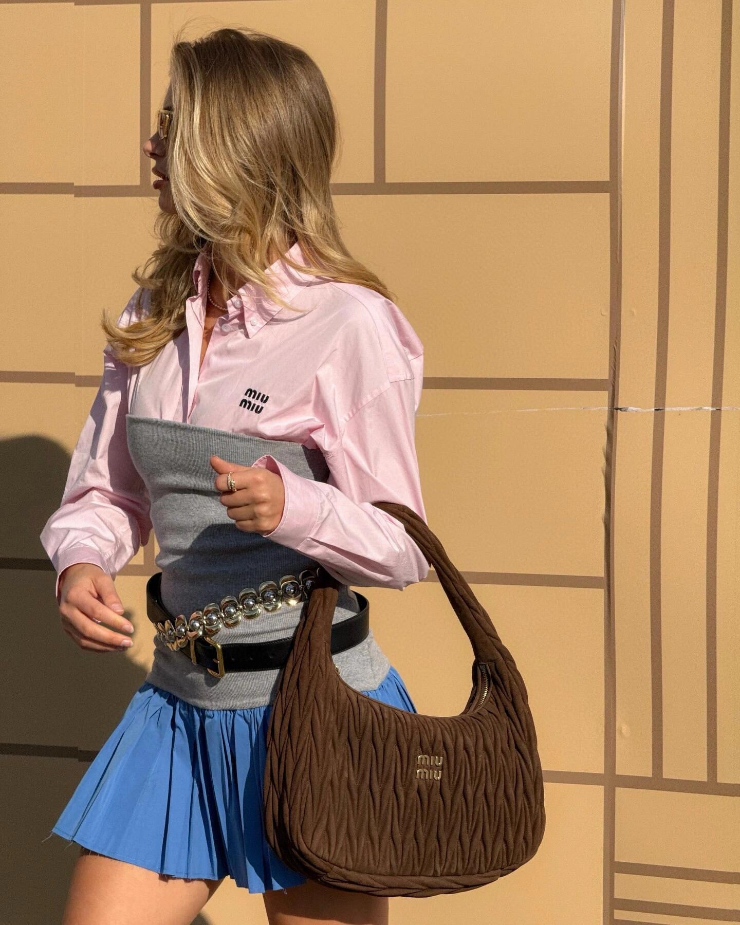 Quilted Suede-Lambskin Shoulder Bag