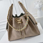Quilted Hobo Bucket Bag — Vintage Black &amp; Gold