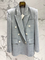 Early Spring Double-Breasted Stripe Blazer