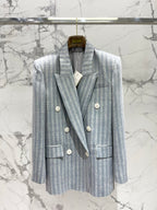 Early Spring Double-Breasted Stripe Blazer