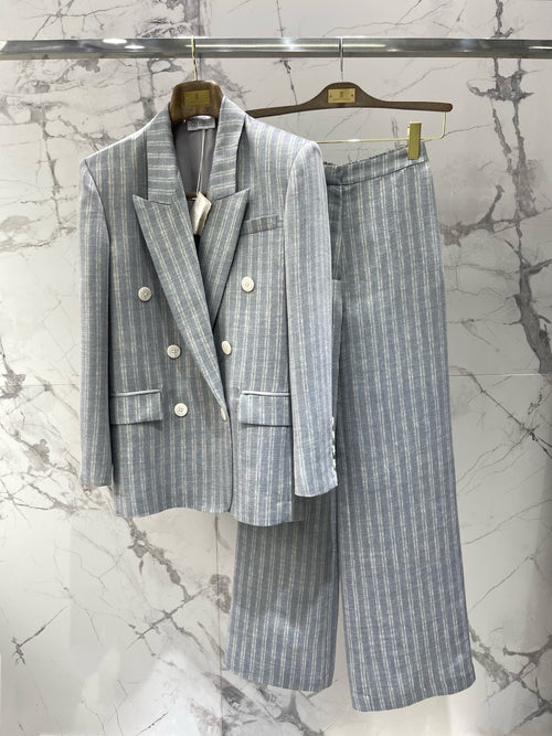 Early Spring Double-Breasted Stripe Blazer