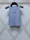 Triomphe Embroidered Silk Cotton Ribbed Knit Vest