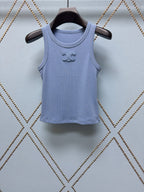Triomphe Embroidered Silk Cotton Ribbed Knit Vest