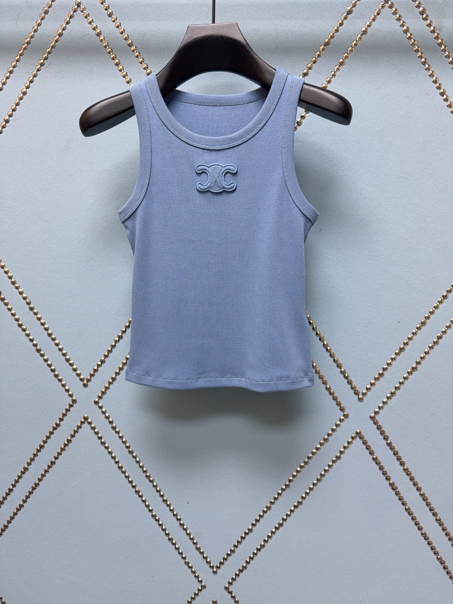 Triomphe Embroidered Silk Cotton Ribbed Knit Vest