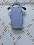 Triomphe Embroidered Silk Cotton Ribbed Knit Vest