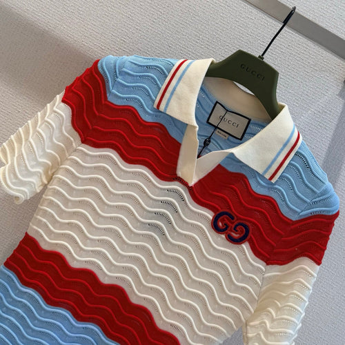 Striped Knit Polo Shirt