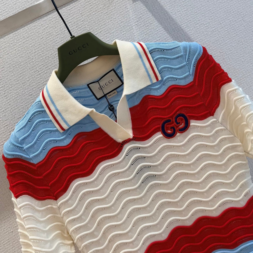 Striped Knit Polo Shirt