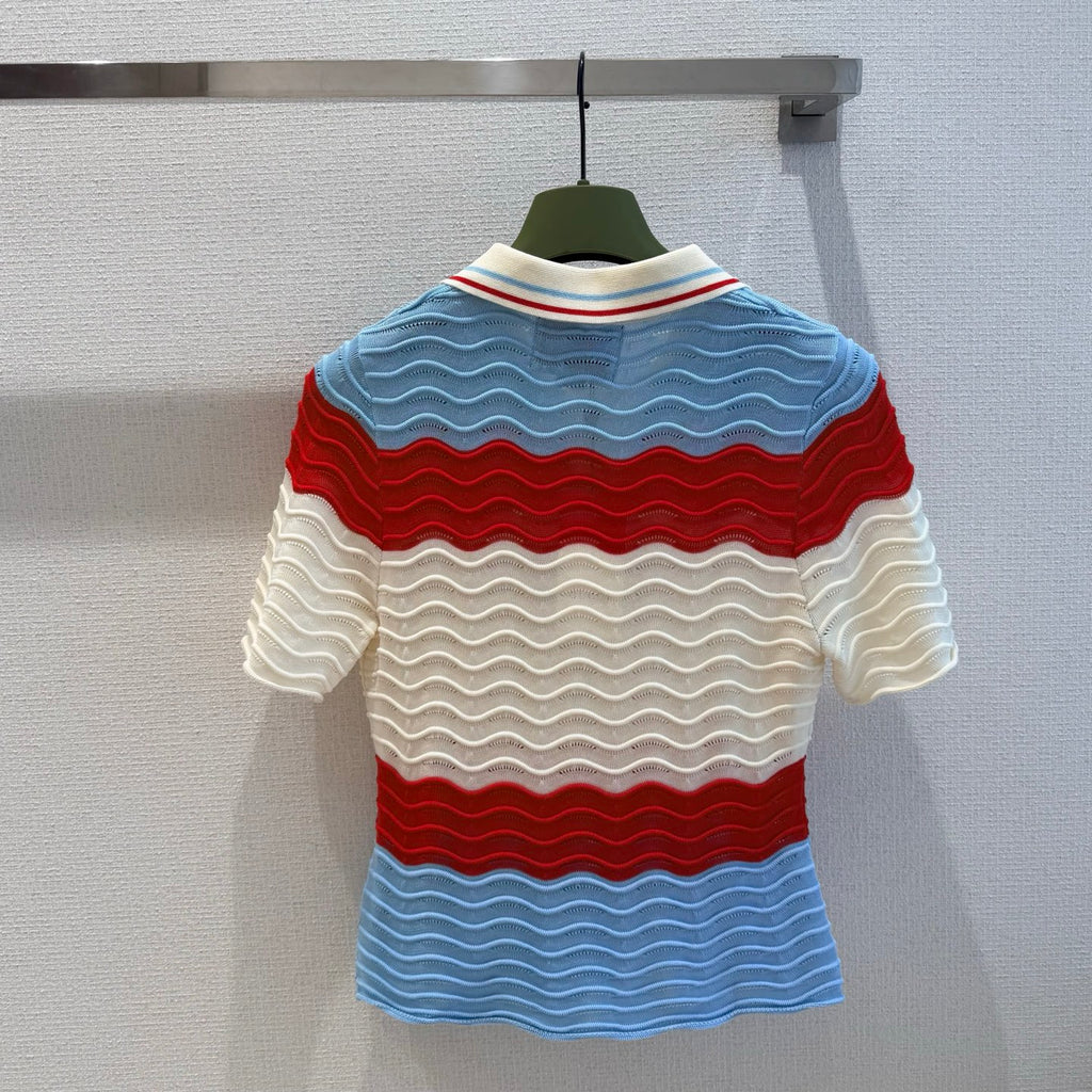Striped Knit Polo Shirt