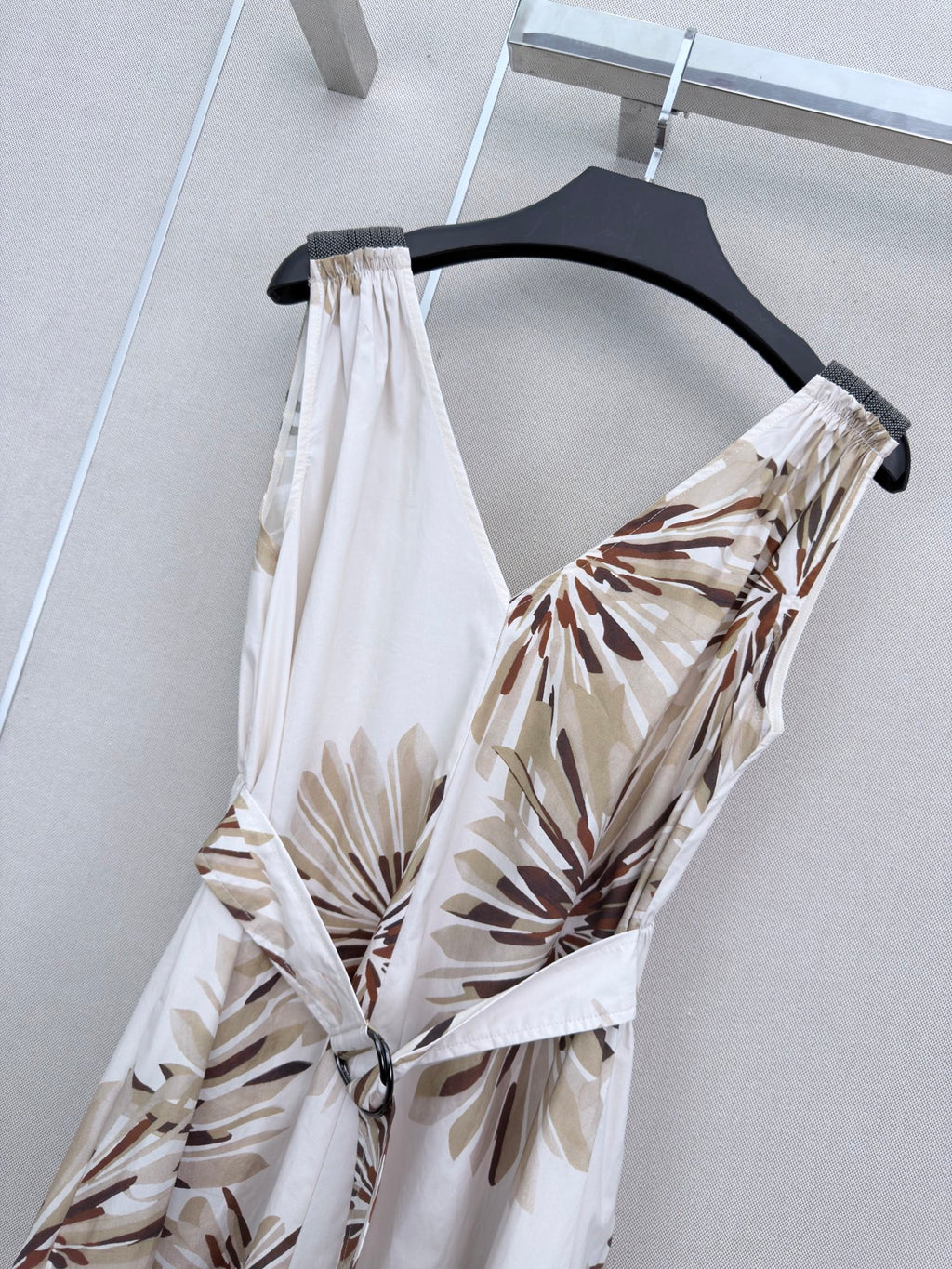 Print Slip Dress with Beaded Shoulders