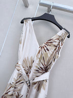 Print Slip Dress with Beaded Shoulders