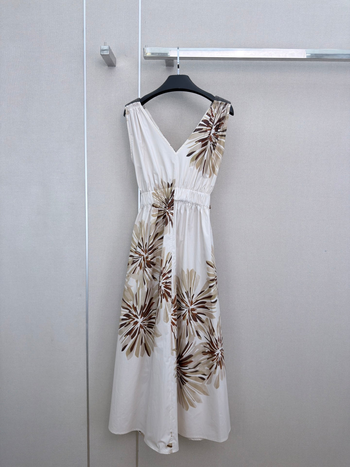 Print Slip Dress with Beaded Shoulders