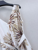 Print Slip Dress with Beaded Shoulders