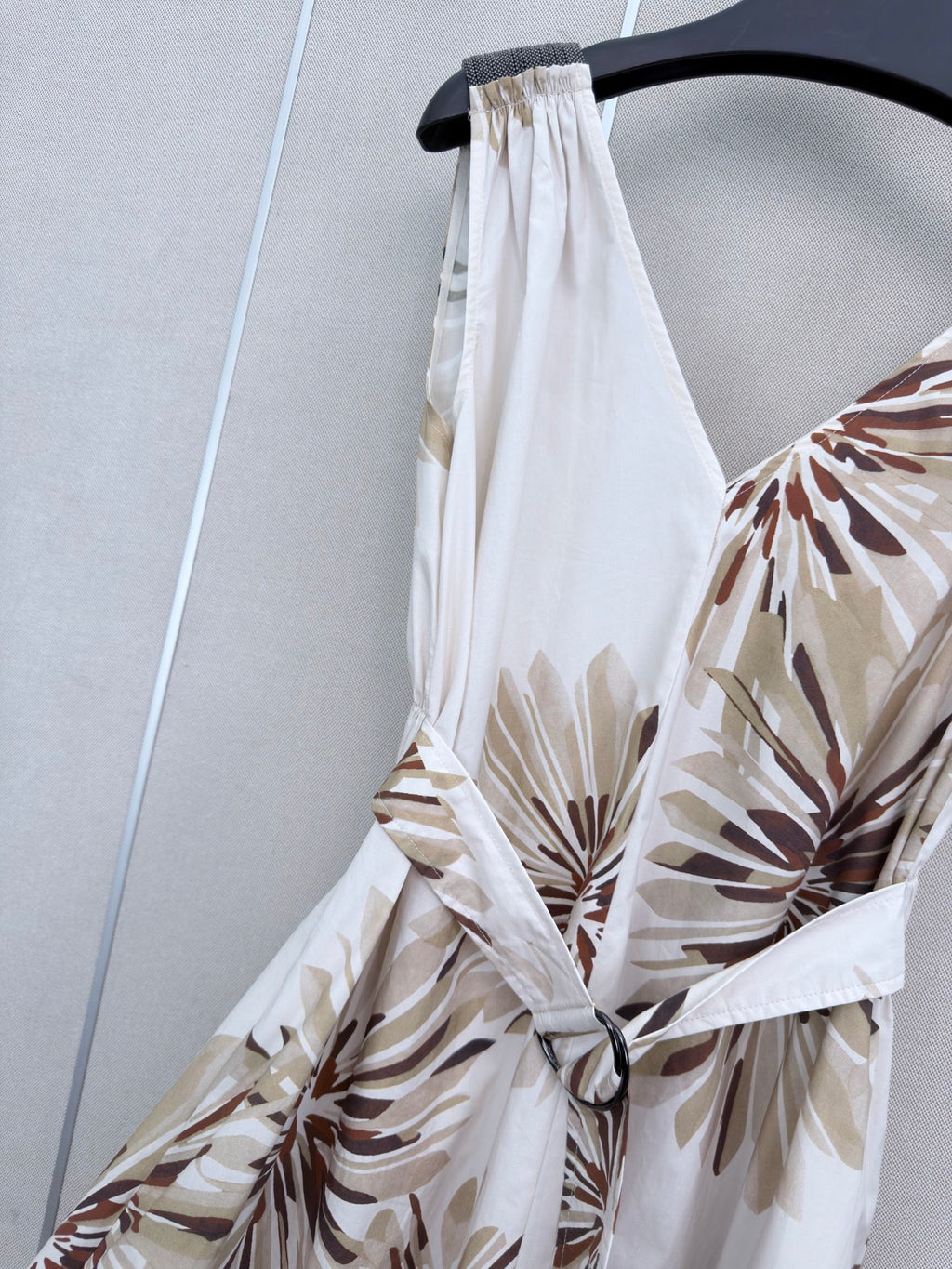 Print Slip Dress with Beaded Shoulders
