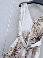 Print Slip Dress with Beaded Shoulders