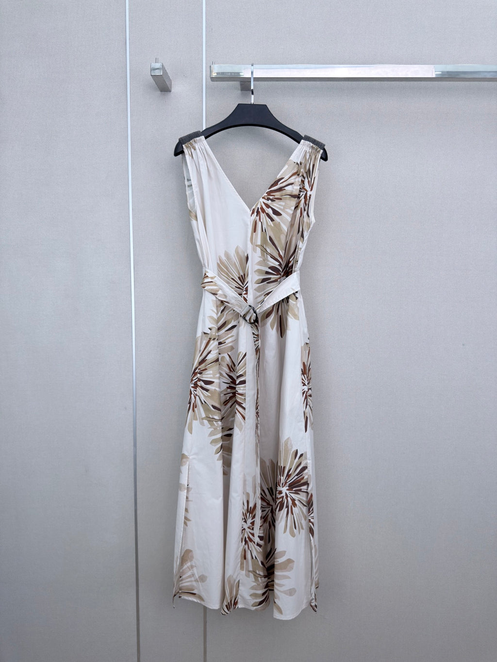 Print Slip Dress with Beaded Shoulders