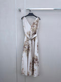 Print Slip Dress with Beaded Shoulders