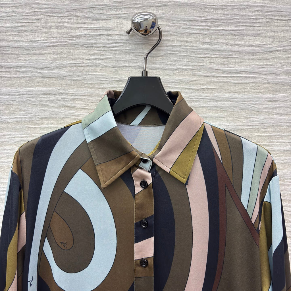 Swirl Print Maxi Shirt Dress