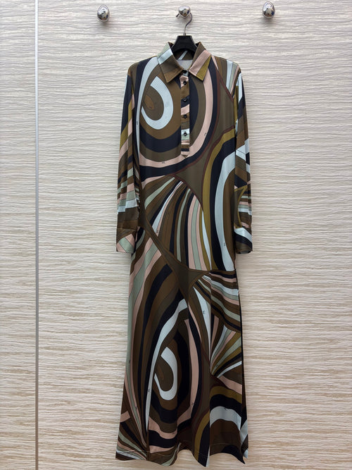 Swirl Print Maxi Shirt Dress