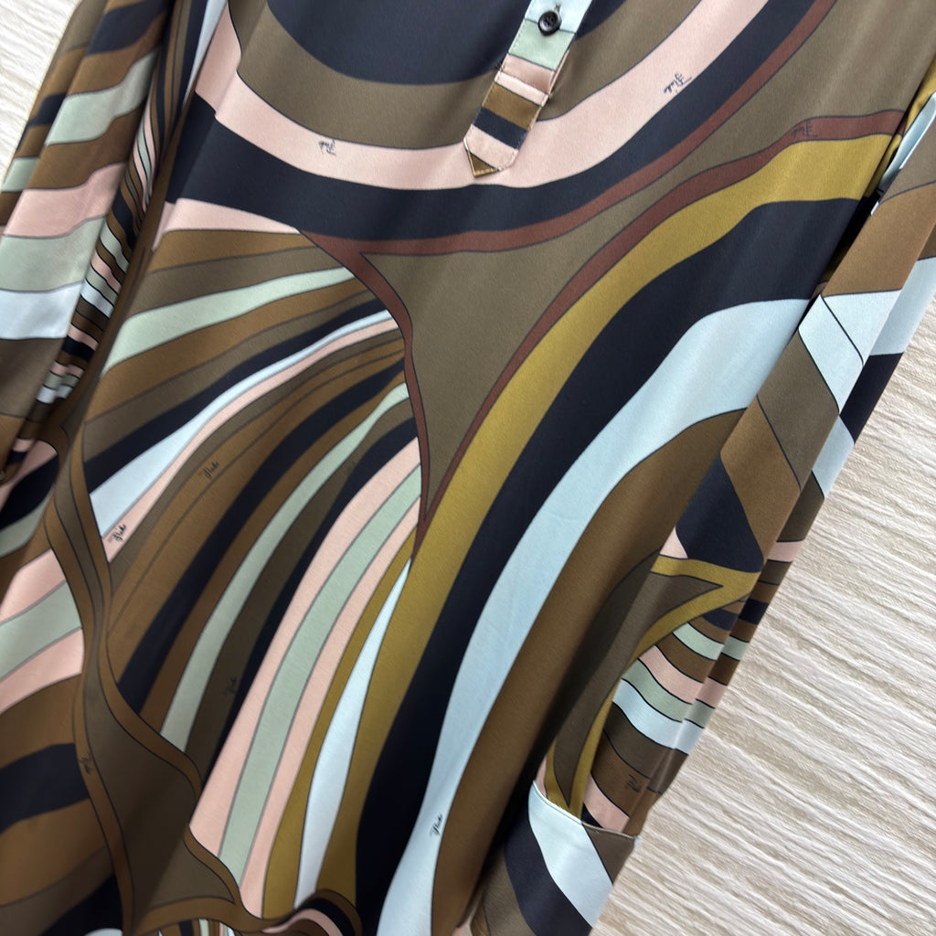 Swirl Print Maxi Shirt Dress