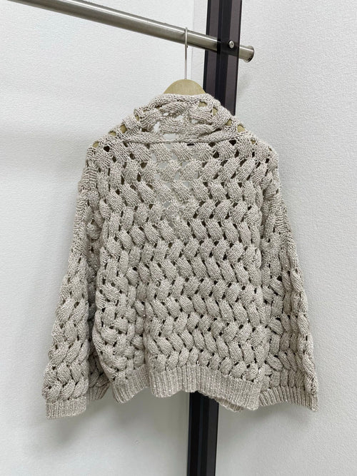 Open-Weave Sequin Cardigan