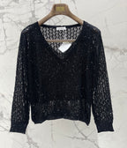 Open-Knit Sequin Faux Two-Piece Sweater