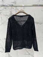 Open-Knit Sequin Faux Two-Piece Sweater