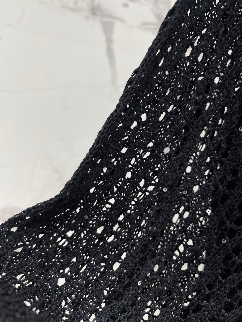 Open-Knit Sequin Faux Two-Piece Sweater