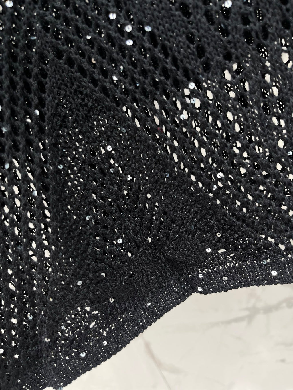Open-Knit Sequin Faux Two-Piece Sweater