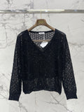 Open-Knit Sequin Faux Two-Piece Sweater