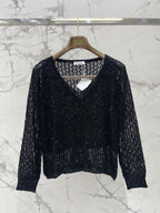 Open-Knit Sequin Faux Two-Piece Sweater