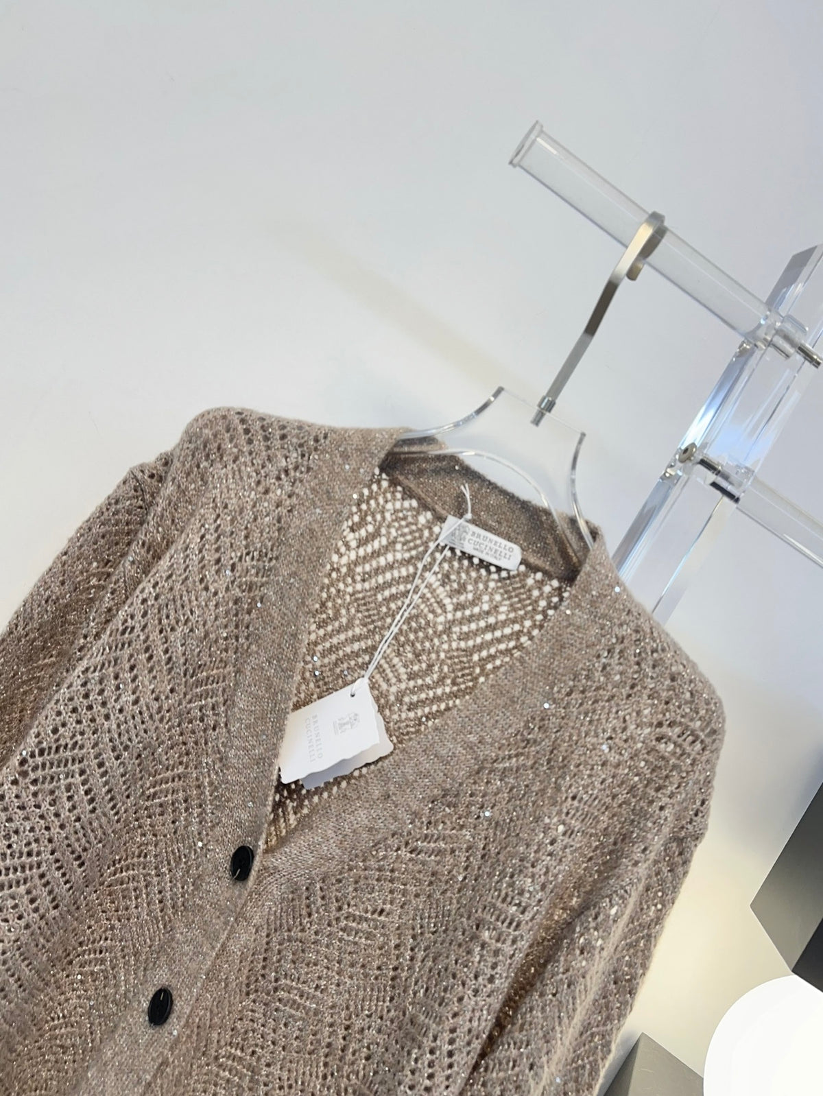 Open-Knit Sequin Embellished Wool Cardigan