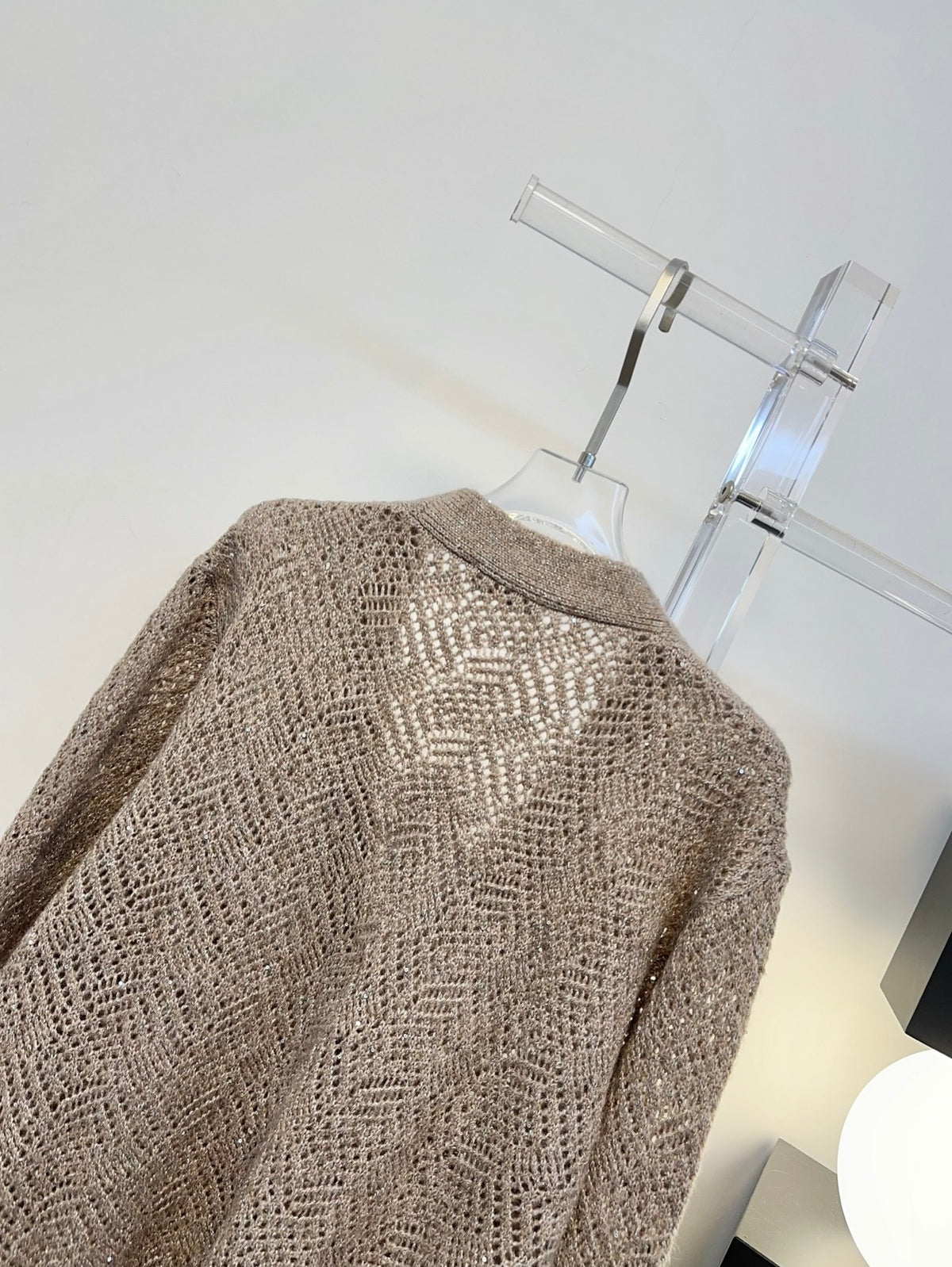 Open-Knit Sequin Embellished Wool Cardigan