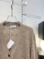 Open-Knit Sequin Embellished Wool Cardigan