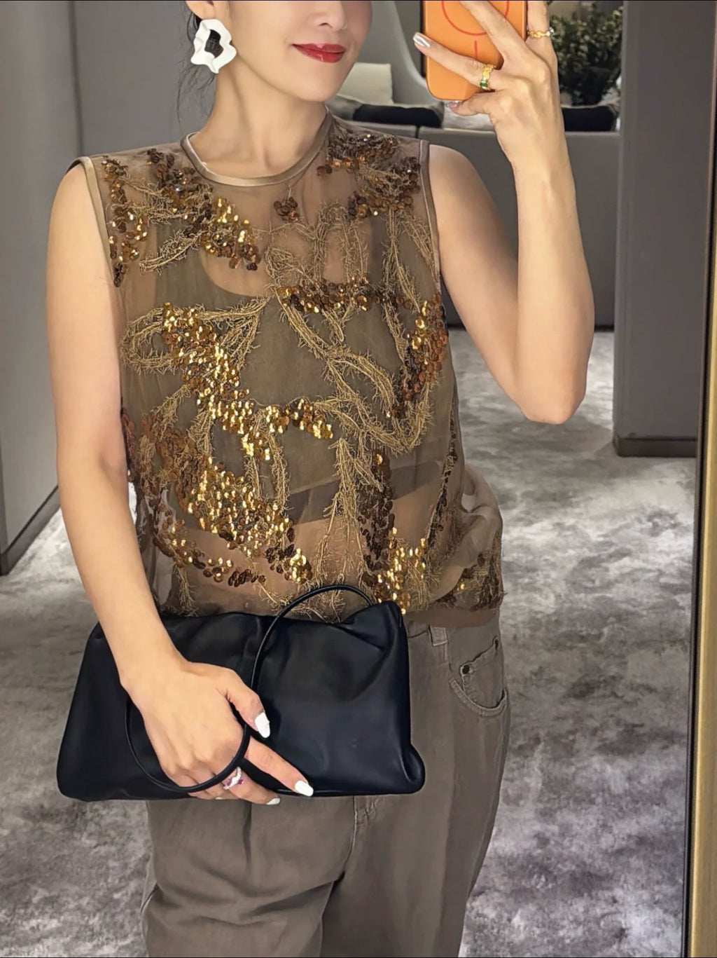 Heavy Embroidered Organza Vest Top