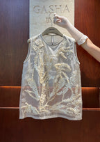Heavy Embroidered Organza Vest Top