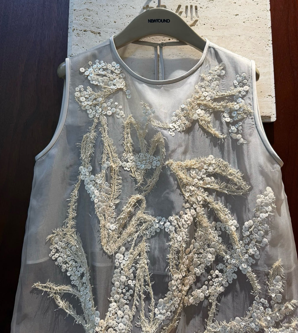 Heavy Embroidered Organza Vest Top