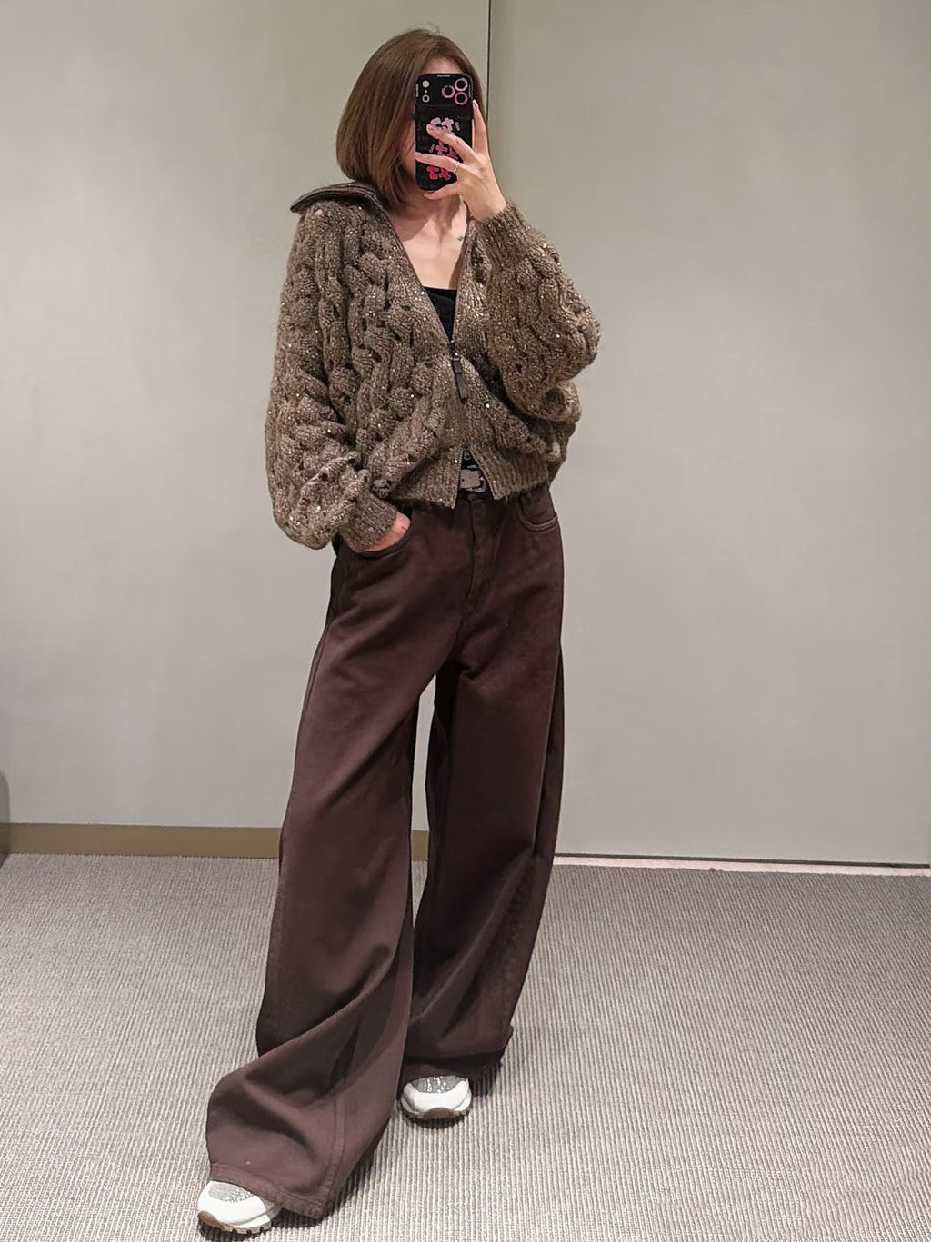 26 Early Autumn Open-Knit Sequin Zip Cardigan