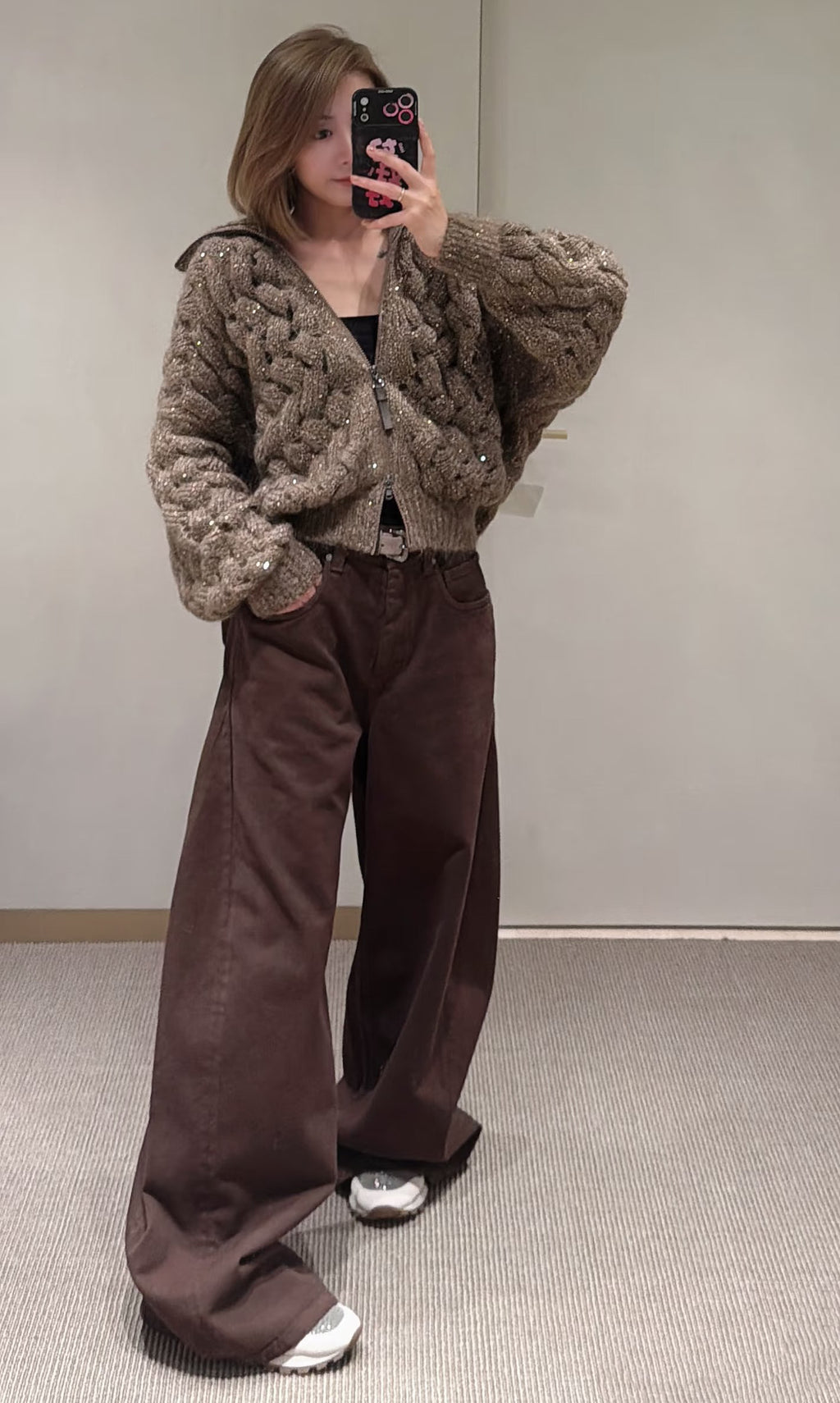 26 Early Autumn Open-Knit Sequin Zip Cardigan